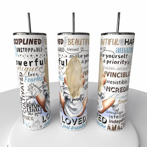 Love Yourself Skinny Steel Tumbler with Straw