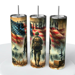 Military Veteran Skinny Steel Tumbler with Straw
