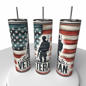 Military Veteran Skinny Steel Tumbler with Straw