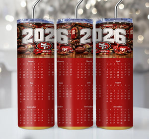 NFL 2026 Calendar Skinny Steel Tumbler with Straw, 20oz