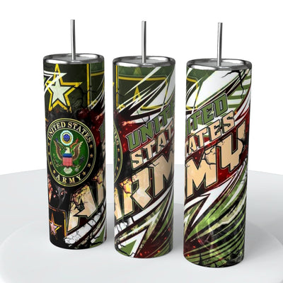 Army Skinny Steel Tumbler with Straw - Creative Works Crafts