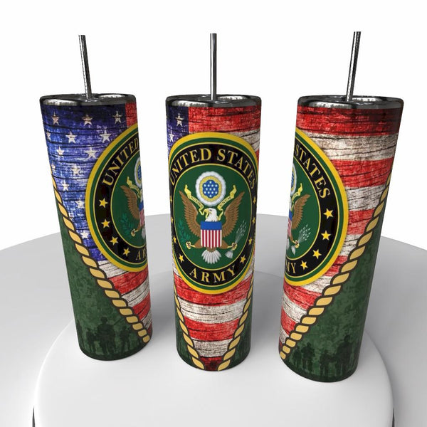 Army Skinny Steel Tumbler with Straw - Creative Works Crafts