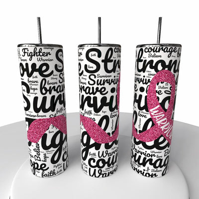 “Breast Cancer Survivor" Skinny Steel Tumbler with Straw - Creative Works Crafts