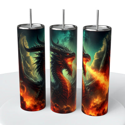 Dragon with Fire Skinny Steel Tumbler with Straw - Creative Works Crafts