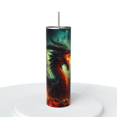 Dragon with Fire Skinny Steel Tumbler with Straw - Creative Works Crafts