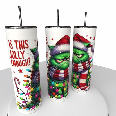 Grumpy Christmas Cat Skinny Steel Tumbler with Straw - Creative Works Crafts