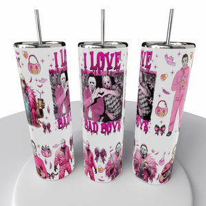 I Love Bad Boys Halloween Skinny Steel Tumbler with Straw