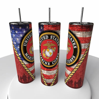 Marine Corps Skinny Steel Tumbler with Straw - Creative Works Crafts