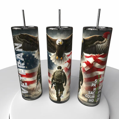 Military Veteran Skinny Steel Tumbler with Straw - Creative Works Crafts