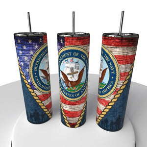 Navy Skinny Steel Tumbler with Straw