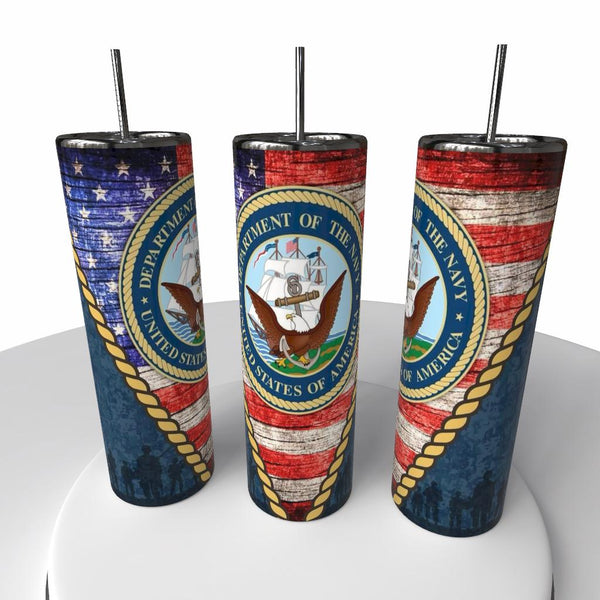 Navy Skinny Steel Tumbler with Straw - Creative Works Crafts