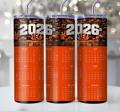 NFL 2026 Calendar Skinny Steel Tumbler with Straw, 20oz - Creative Works Crafts