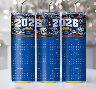 NFL 2026 Calendar Skinny Steel Tumbler with Straw, 20oz - Creative Works Crafts