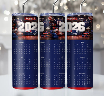NFL 2026 Calendar Skinny Steel Tumbler with Straw, 20oz - Creative Works Crafts