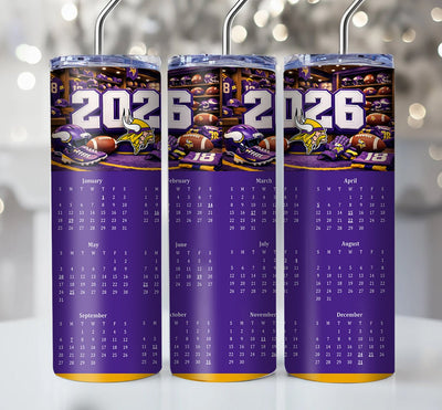 NFL 2026 Calendar Skinny Steel Tumbler with Straw, 20oz - Creative Works Crafts