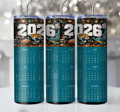 NFL 2026 Calendar Skinny Steel Tumbler with Straw, 20oz - Creative Works Crafts