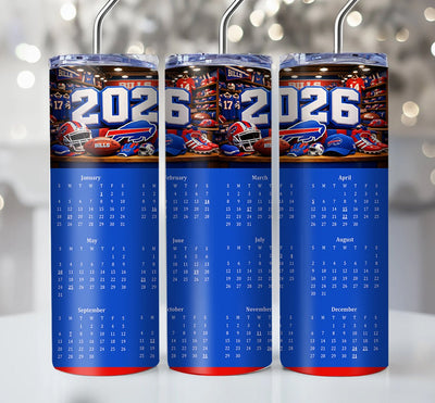 NFL 2026 Calendar Skinny Steel Tumbler with Straw, 20oz - Creative Works Crafts