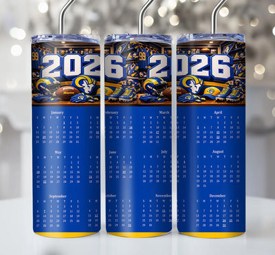 NFL 2026 Calendar Skinny Steel Tumbler with Straw, 20oz - Creative Works Crafts