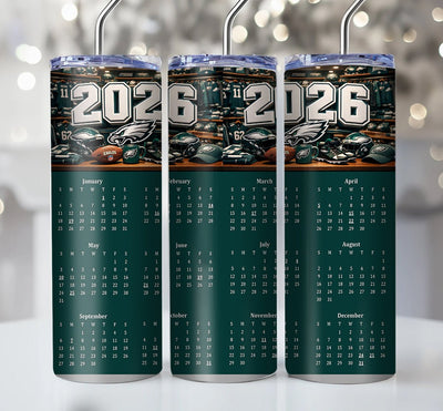 NFL 2026 Calendar Skinny Steel Tumbler with Straw, 20oz - Creative Works Crafts