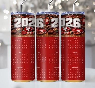 NFL 2026 Calendar Skinny Steel Tumbler with Straw, 20oz - Creative Works Crafts