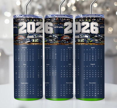 NFL 2026 Calendar Skinny Steel Tumbler with Straw, 20oz - Creative Works Crafts
