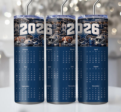 NFL 2026 Calendar Skinny Steel Tumbler with Straw, 20oz - Creative Works Crafts