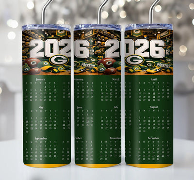 NFL 2026 Calendar Skinny Steel Tumbler with Straw, 20oz - Creative Works Crafts
