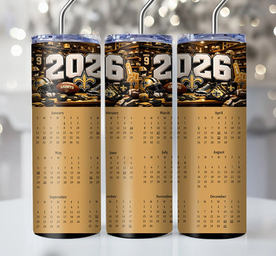 NFL 2026 Calendar Skinny Steel Tumbler with Straw, 20oz - Creative Works Crafts