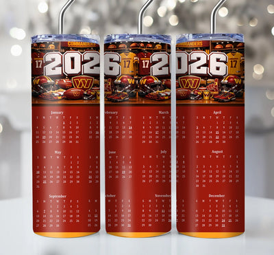 NFL 2026 Calendar Skinny Steel Tumbler with Straw, 20oz - Creative Works Crafts