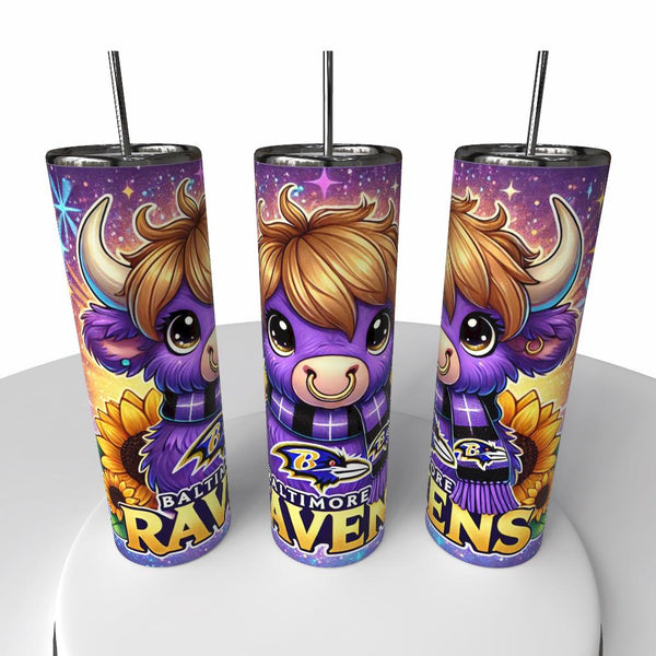 NFL Highland Cow Skinny Steel Tumbler with Straw, 20oz - Creative Works Crafts