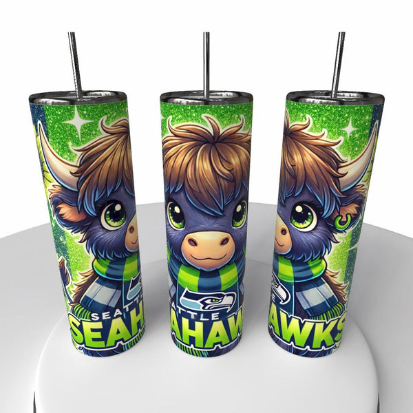 NFL Highland Cow Skinny Steel Tumbler with Straw, 20oz - Creative Works Crafts