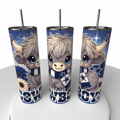 NFL Highland Cow Skinny Steel Tumbler with Straw, 20oz - Creative Works Crafts