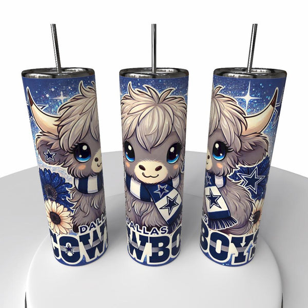 NFL Highland Cow Skinny Steel Tumbler with Straw, 20oz - Creative Works Crafts