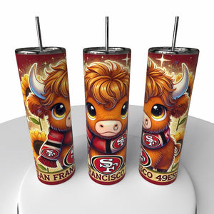 NFL Highland Cow Skinny Steel Tumbler with Straw, 20oz