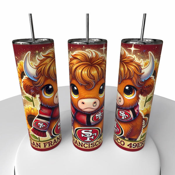 NFL Highland Cow Skinny Steel Tumbler with Straw, 20oz - Creative Works Crafts