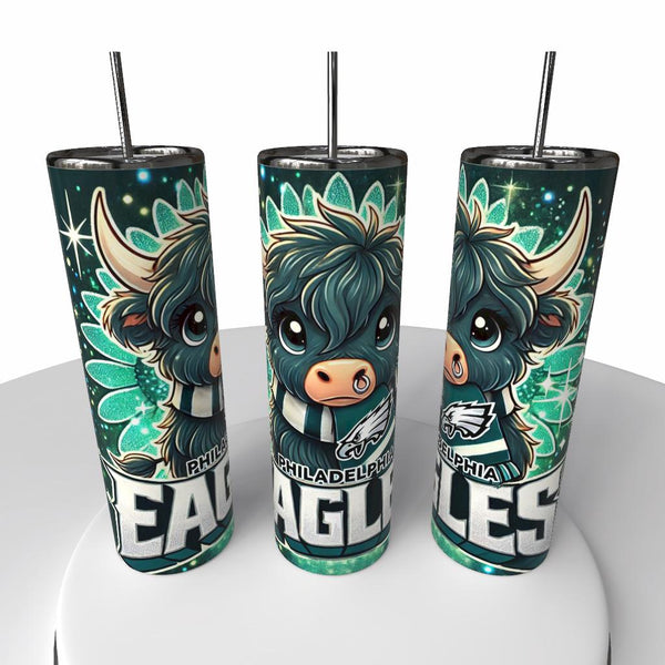 NFL Highland Cow Skinny Steel Tumbler with Straw, 20oz - Creative Works Crafts