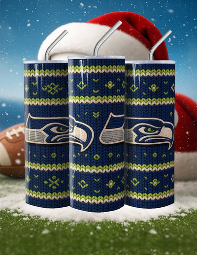 NFL Sweater Football Skinny Steel Tumbler with Straw, 20oz - Creative Works Crafts