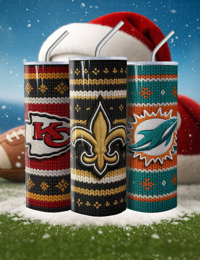 NFL Sweater Football Skinny Steel Tumbler with Straw, 20oz - Creative Works Crafts