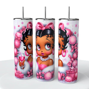 Pink Christmas Skinny Steel Tumbler with Straw