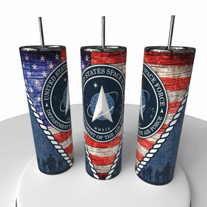 Space Force Skinny Steel Tumbler with Straw