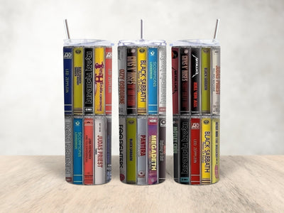 "80's Heavy Metal Cassettes" Skinny Steel Tumbler with Straw - Creative Works Crafts