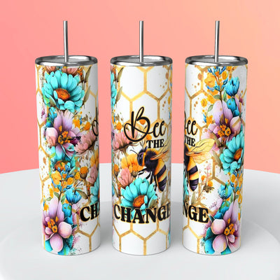 “Bee the Change" Skinny Steel Tumbler with Straw - Creative Works Crafts