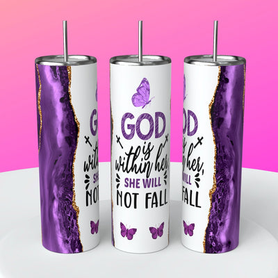 “God Is With Her…" Skinny Steel Tumbler with Straw - Creative Works Crafts