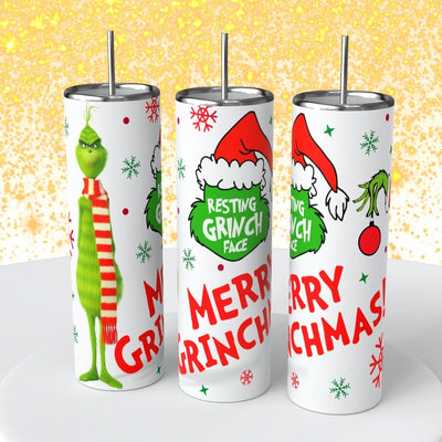 "Grinch Christmas" Skinny Steel Tumbler with Straw - Creative Works Crafts
