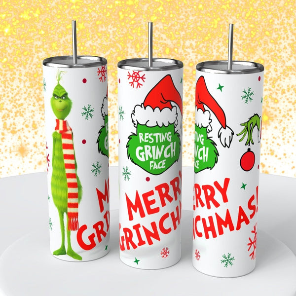 "Grinch Christmas" Skinny Steel Tumbler with Straw - Creative Works Crafts