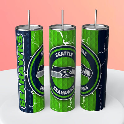 "NFL Diamond Background"Skinny Steel Tumbler with Straw, 20oz - Creative Works Crafts