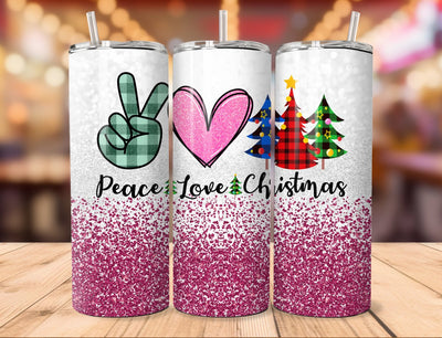 "Peace, Love, Christmas" Skinny Steel Tumbler with Straw - Creative Works Crafts