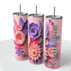 “Personalized 3D Flowers" Skinny Steel Tumbler with Straw - Creative Works Crafts