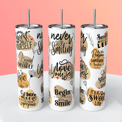 “Positive Affirmations" Skinny Steel Tumbler with Straw - Creative Works Crafts