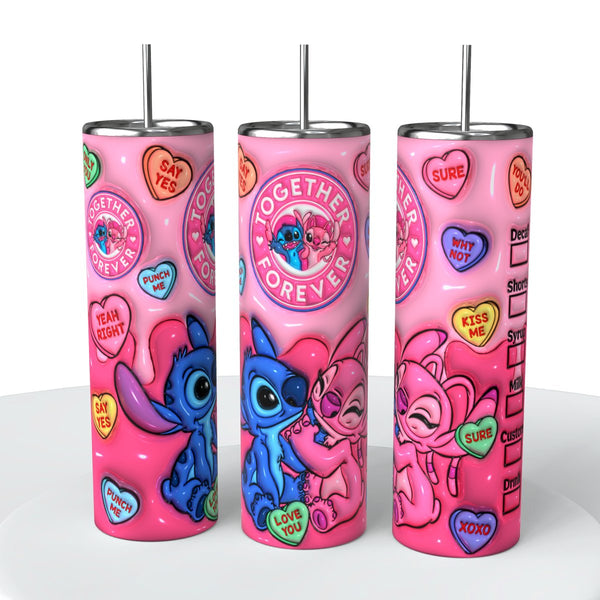 "Stitch Valentines" Skinny Steel Tumbler with Straw - Creative Works Crafts